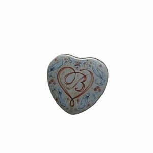 Brighton Heart Shaped Jewelry Trinket Tin Box Monogram B Floral Blue